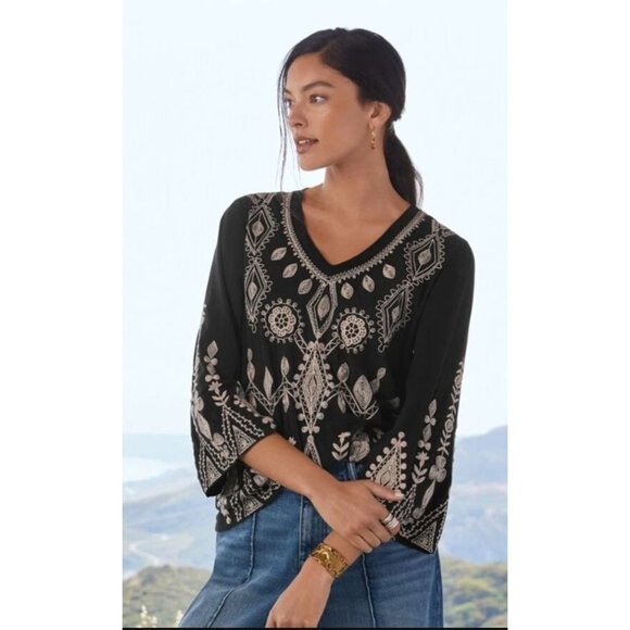 Johnny Was Top XL Liona Blouse Kimono Embroidered Minimalist Resort Quiet Luxury